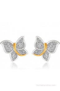 Mahi Flying Butterfly Cubic Zirconia Brass, Alloy Stud Earring